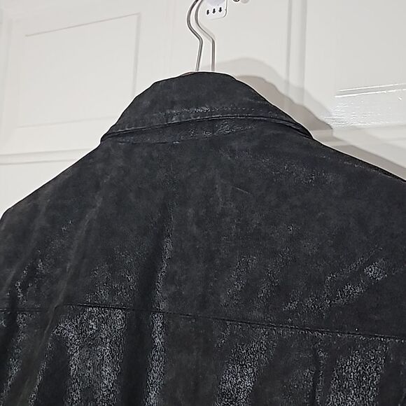 Burks Bay Black Leather Bomber Jacket with American Flag Patch Size Large - Picture 4 of 14